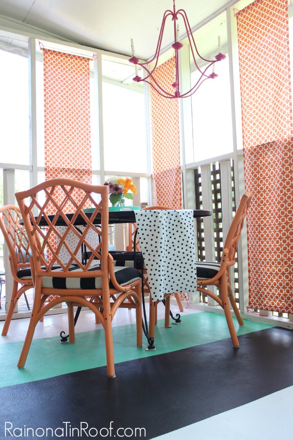 DIY Floating Curtain Panels via RainonaTinRoof.com #curtains #drapery #diy #fabric #ad #onlinefabricstore #porch