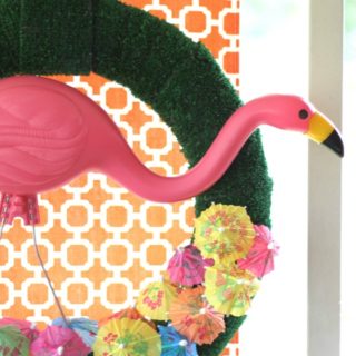 Flamingo Wreath with Drink Umbrellas