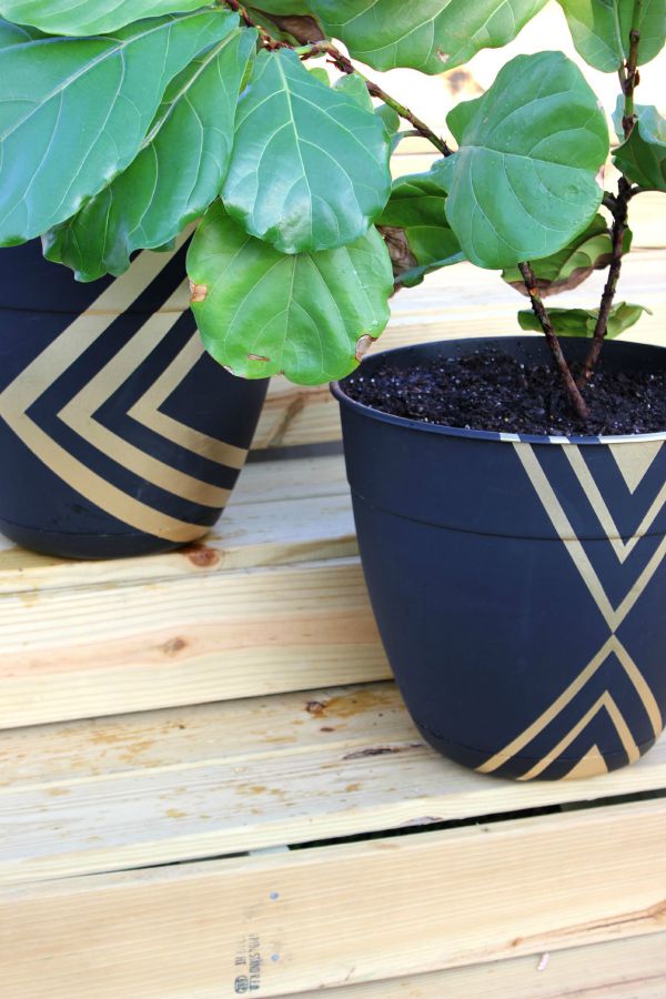 Instead of paying $50 on a planter pot, buy a cheap one and dress it up with spray paint! Easy Painted Planter Pots | Gardening | Fiddle Leaf Fig | Geometric | Painting Patterns