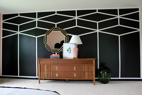 diy black and white diamond feature wall