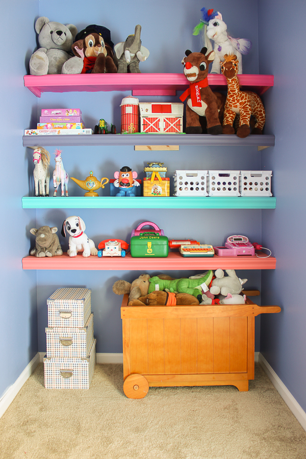 DIY Wall Shelves - Wall to Wall Shelving in the Playroom - Rain on a Tin Roof
