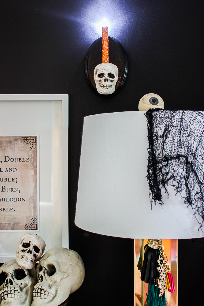 Cordless DIY Skull Sconce Halloween Decor